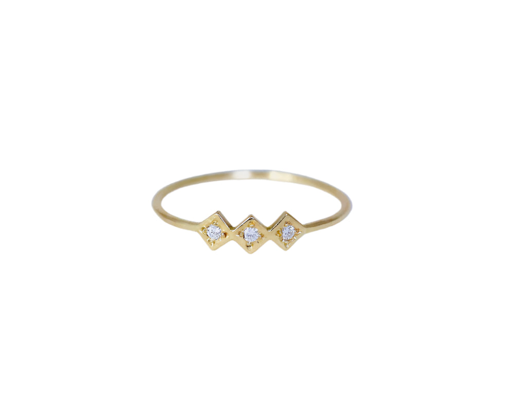 14K Gold Three Diamond Ring