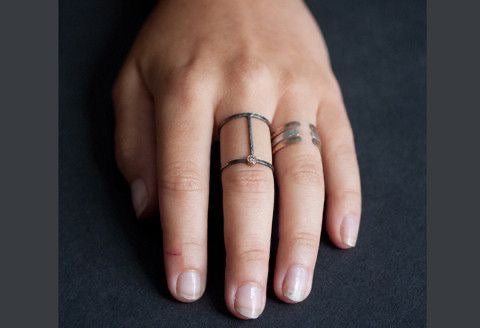 Skyline Oxidized Sterling Silver Diamond Cuff Ring