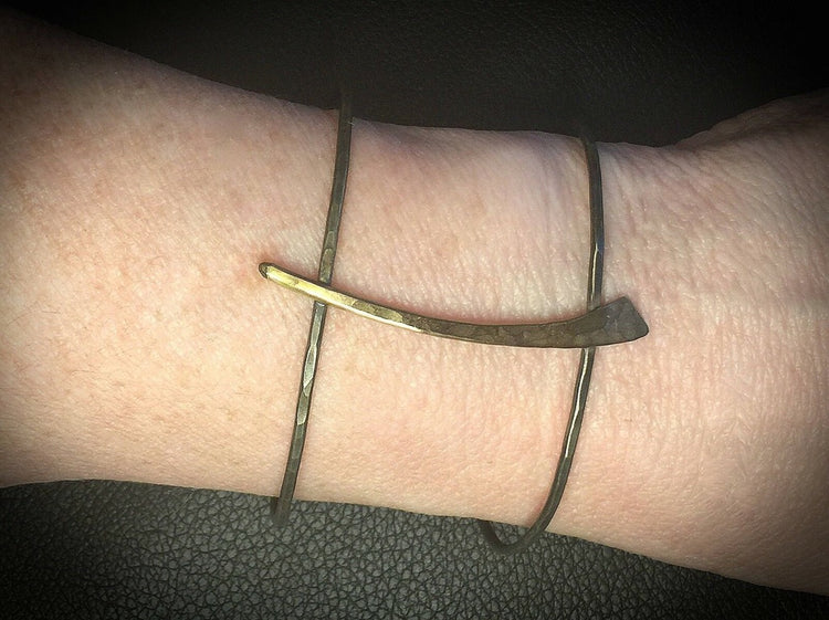 Oxidized Sterling Silver Gold Tusk Cuff Cage Bracelet