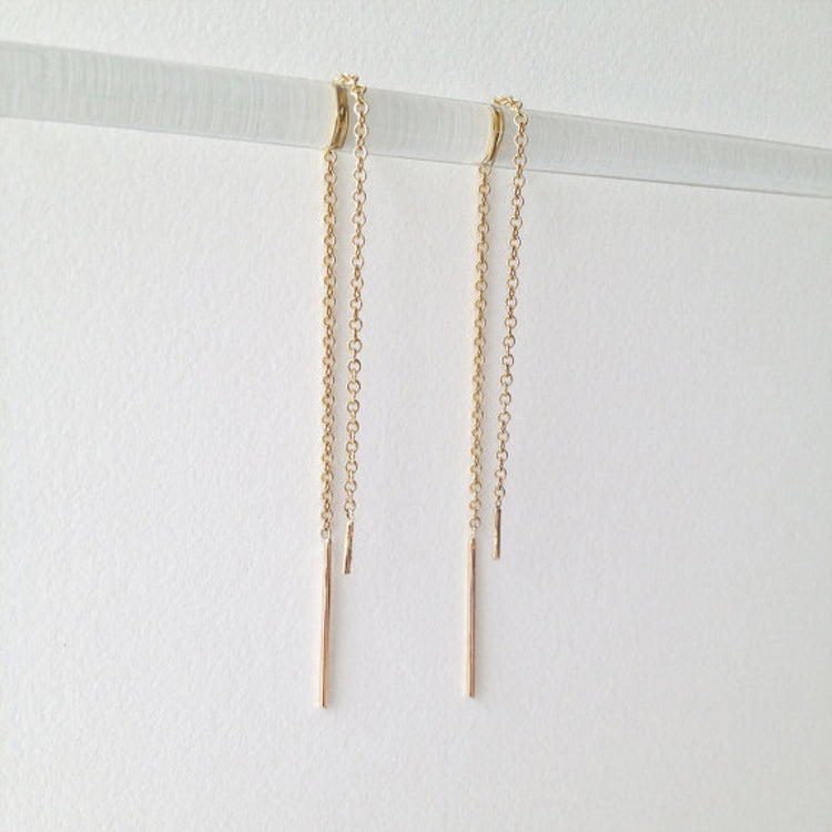 UnBalanced 14K Gold Double Bar Chain Threader Earrings