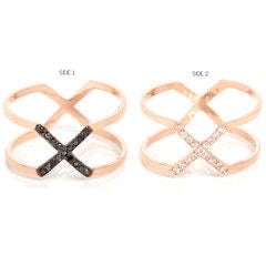 14K Gold Black and White Pave Diamond X Ring