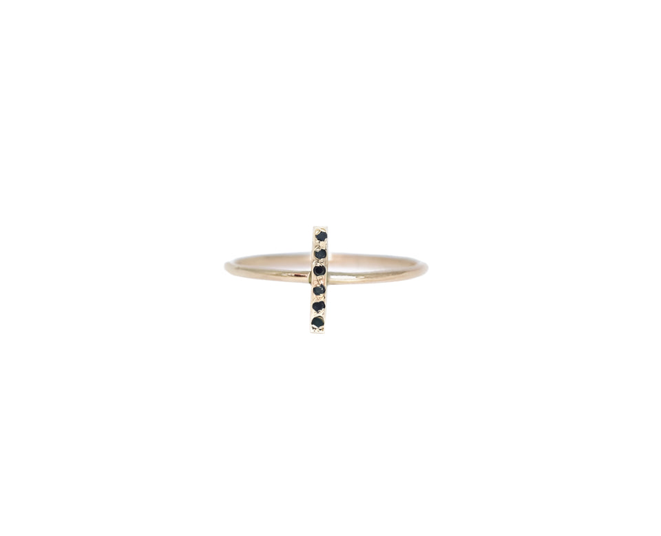 14K Gold Black Diamond Vertical Line Ring