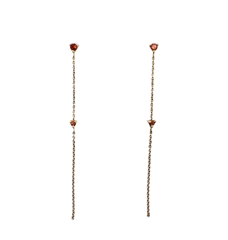 14K Gold Sunstone Chain Earrings