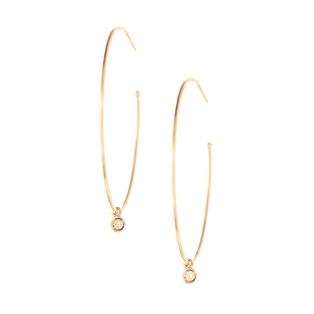 14K Gold Diamond Drop Hoop Earrings
