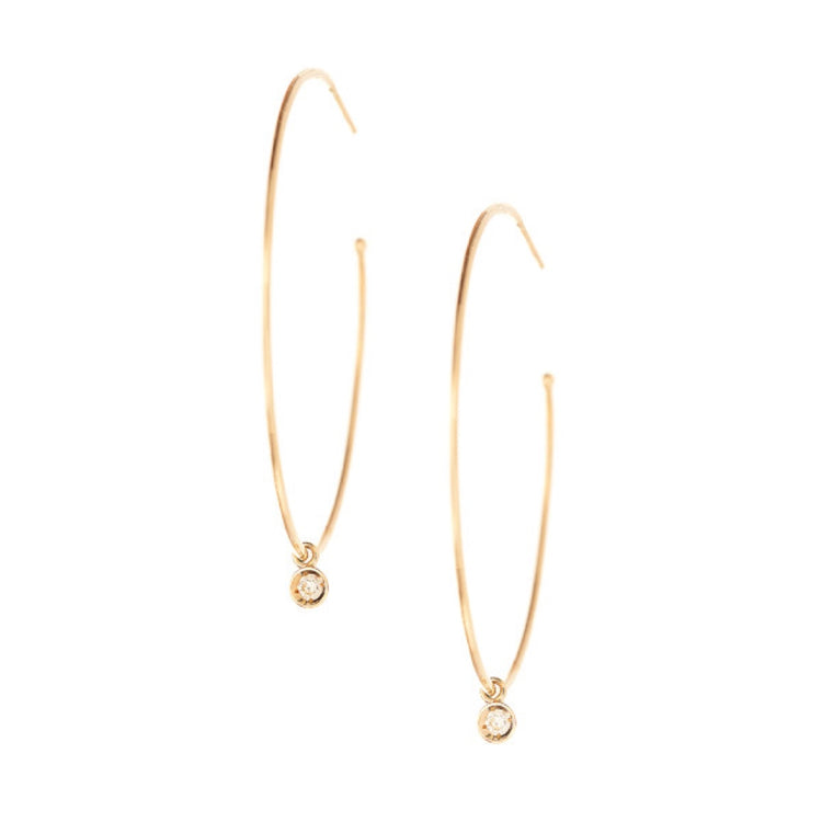 14K Gold Diamond Drop Hoop Earrings