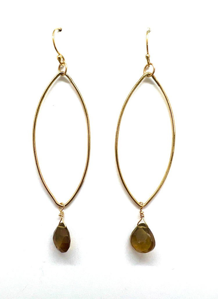 Beer Quartz and Gold Drop Hoop Earrings | Avery Blake Jewelry
