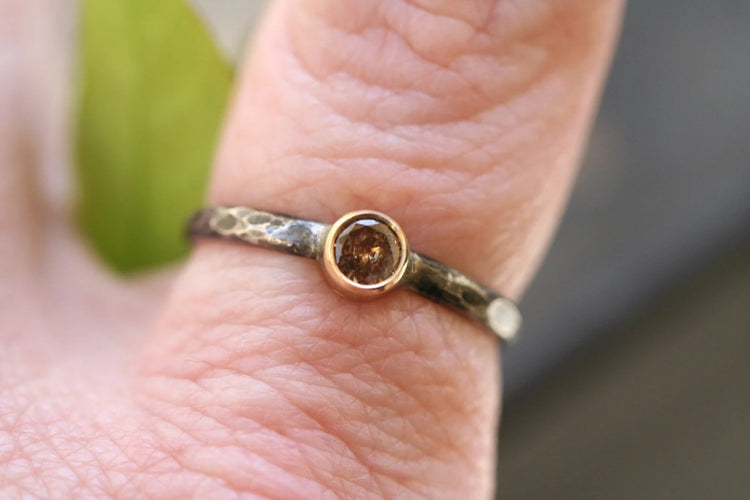 Blackened Sterling Silver Chocolate Diamond Stacking Ring