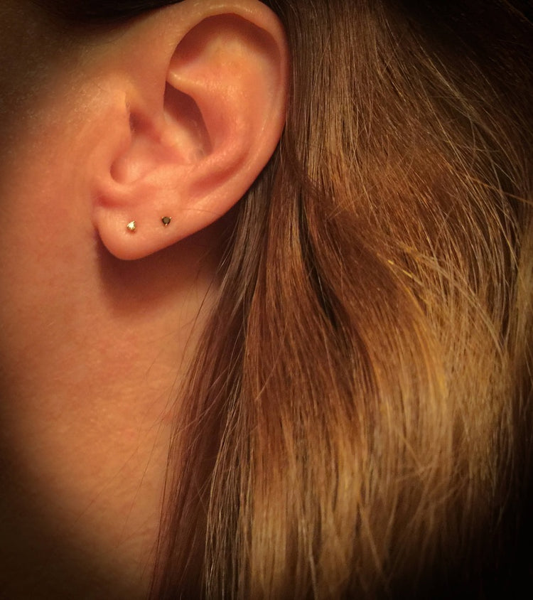 14K Gold Seriously Tiny Black Diamond Stud Earring - Single | AVIE Fine Jewelry