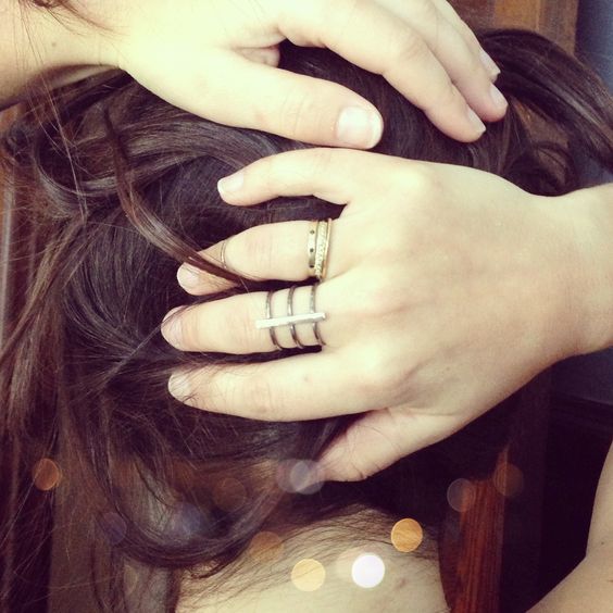 Oxidized Sterling Silver Gold Line Cuff Cage Ring