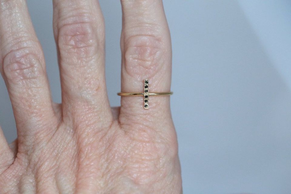 14K Gold Black Diamond Vertical Line Ring