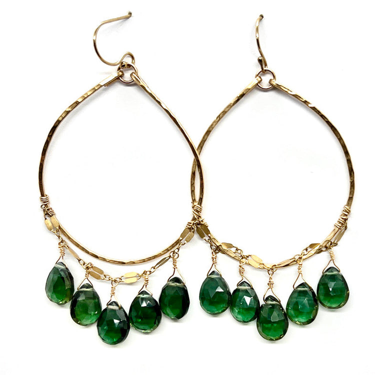 Emerald Green Quartz Chandelier Hoop Earrings | Avery Blake Jewelry