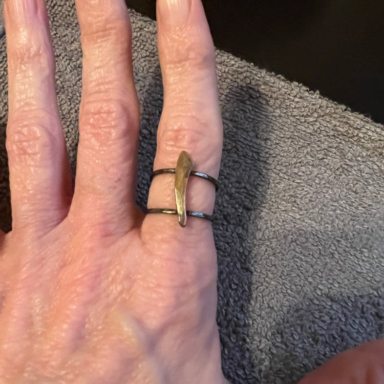 Oxidized Sterling Silver Gold Tusk Cuff Cage Ring