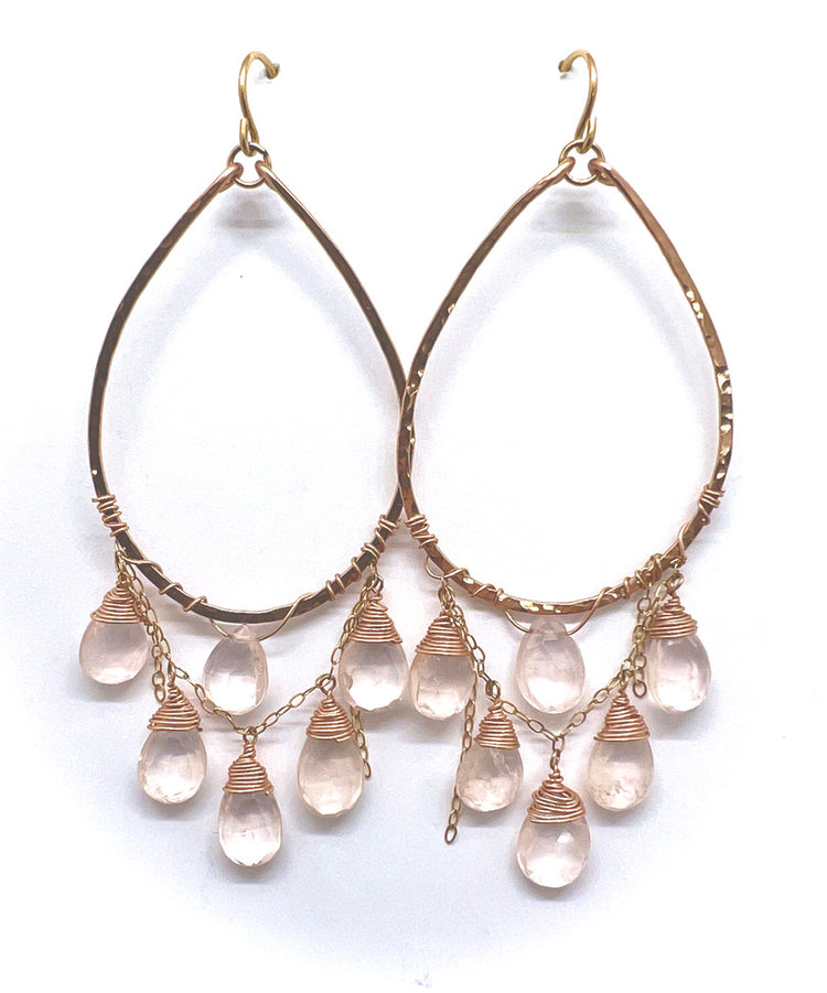 Genuine Rose Quartz Chandelier Hoop Earrings | Avery Blake Jewelry