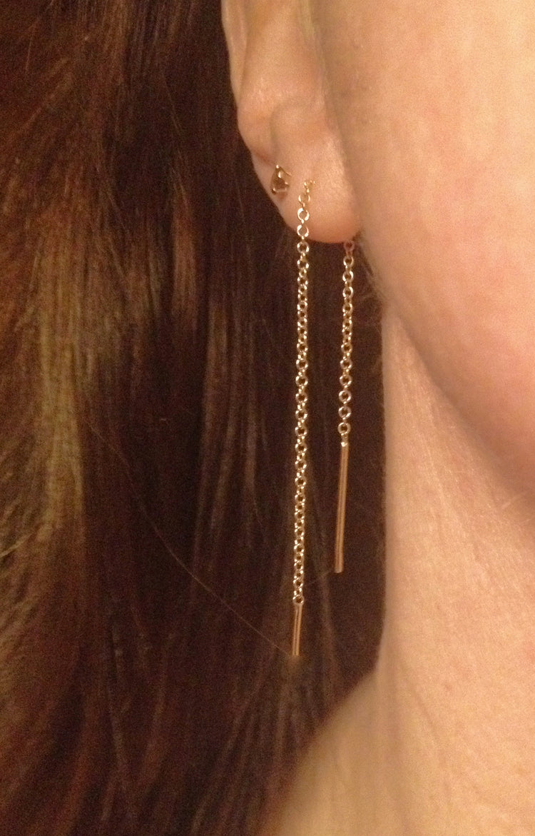 UnBalanced 14K Gold Double Bar Chain Threader Earrings