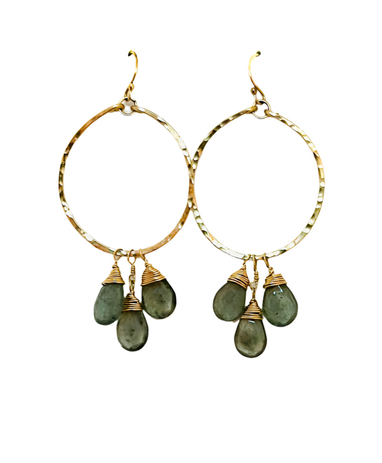 Mossy Green Aquamarine Chandelier Hoop Earrings | Avery Blake Jewelry