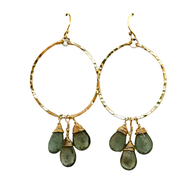 Mossy Green Aquamarine Chandelier Hoop Earrings | Avery Blake Jewelry