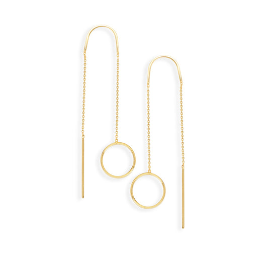 14K Gold Circle Threader Earrings | AVIE Fine Jewelry