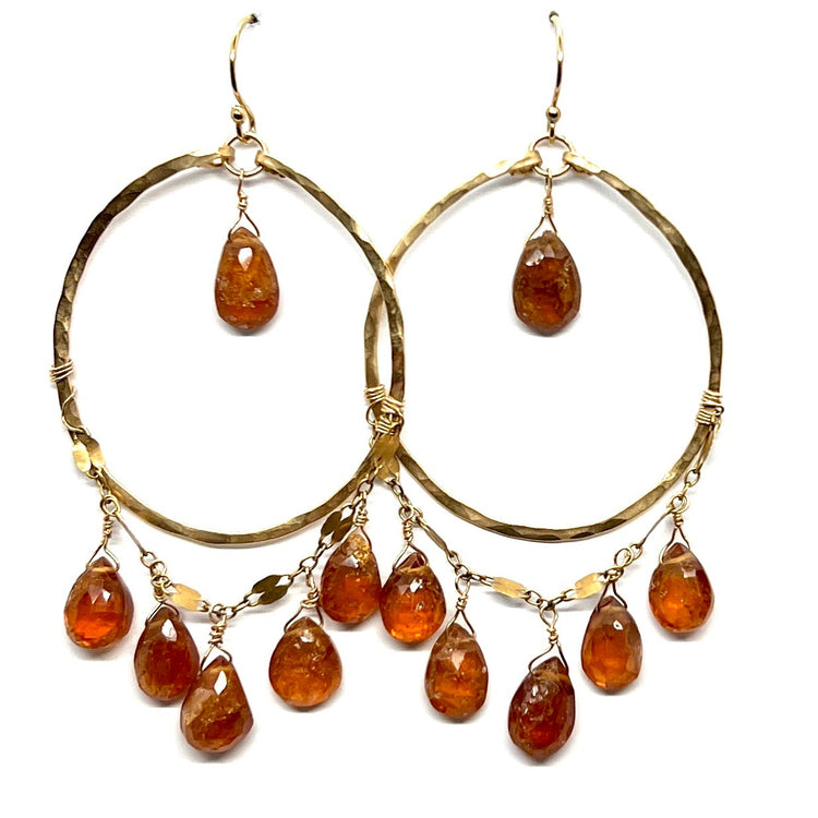 Burnt Orange Garnet Chandelier Hoop Earrings | Avery Blake Jewelry