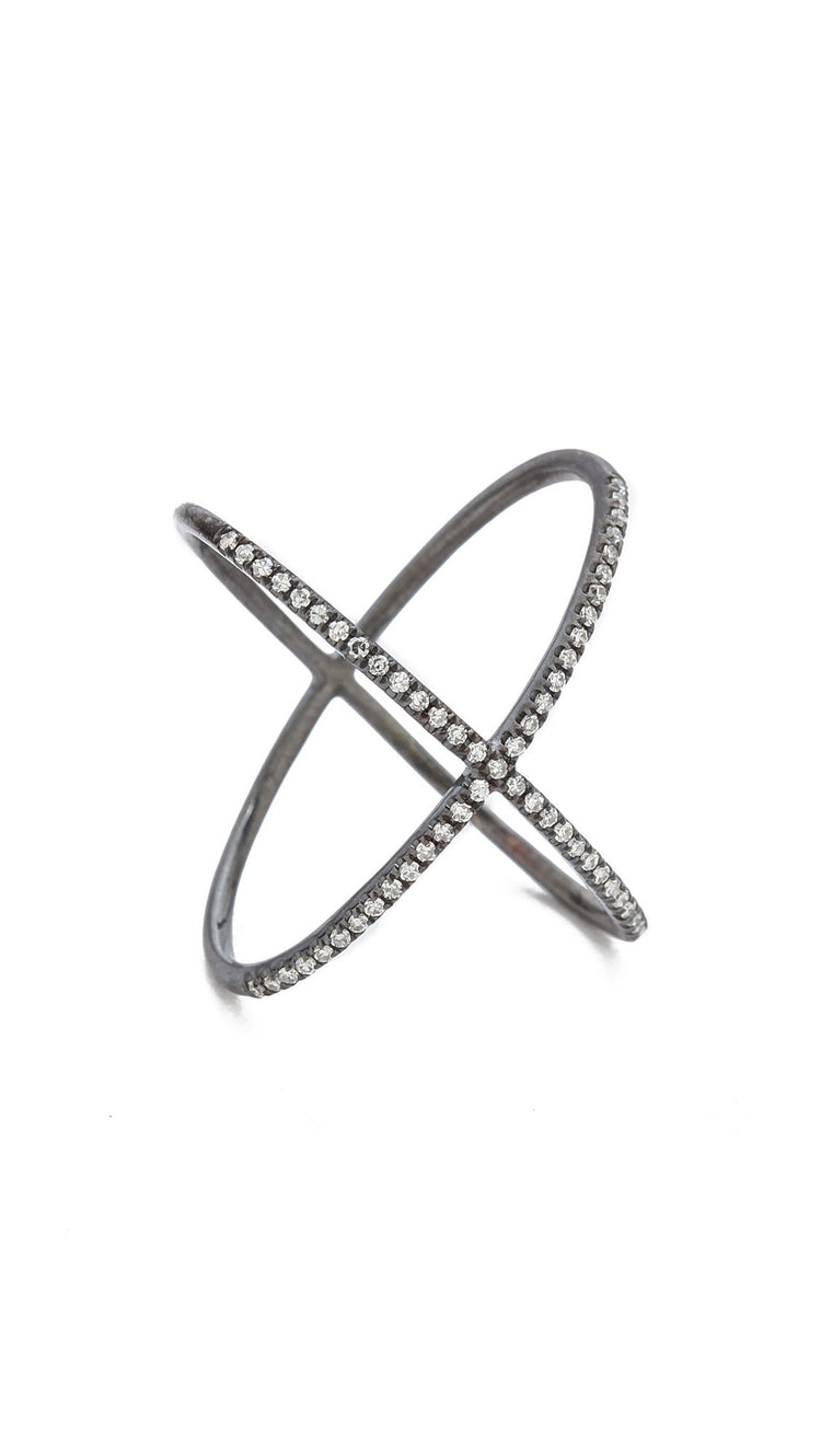 14K Black X Ring with Diamonds | Avie Fine Jewelry