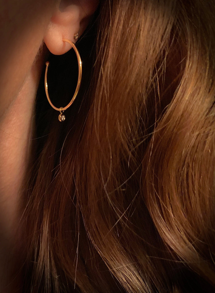 14K Gold Diamond Dangle Hoop Earrings | Avie Fine Jewelry