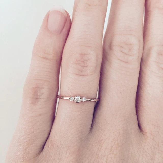 14K Gold Triple Diamond Ring | AVIE collection Fine Jewelry