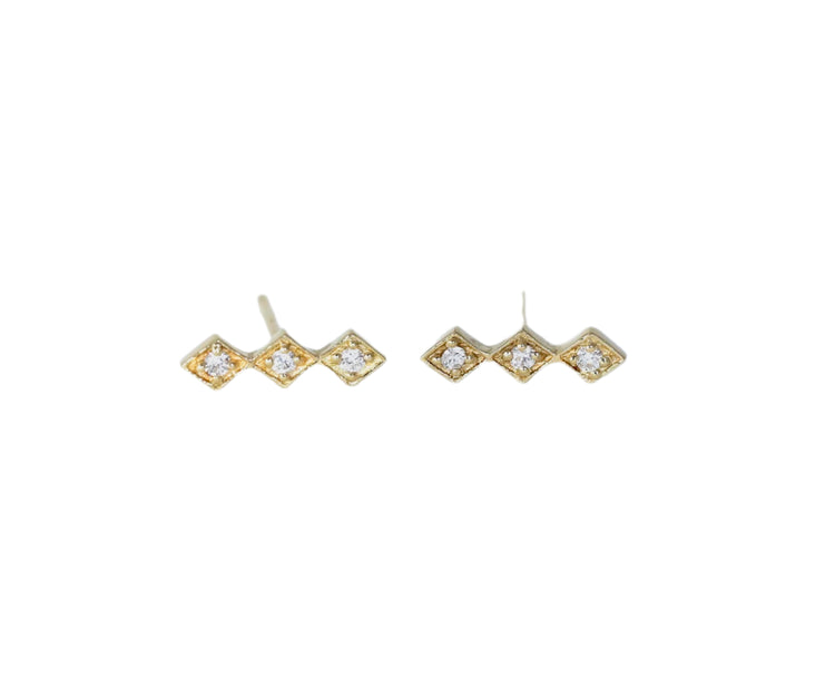 14K Gold Three Diamond Stud Earrings | AVIE Fine Jewelry