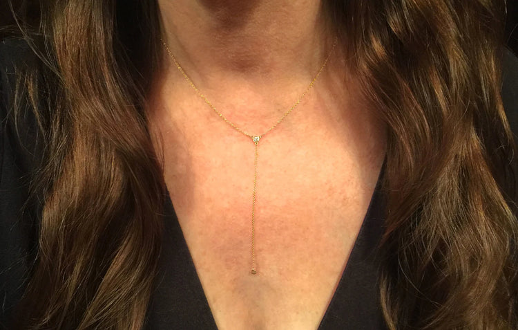 14K Gold Double Diamond Lariat Y Necklace | AVIE Fine Jewelry