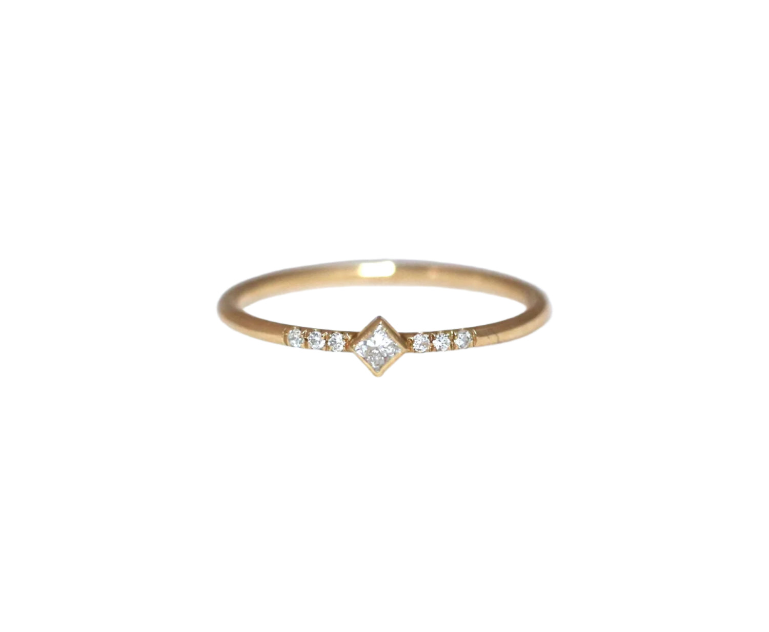 Tiny 14K Gold Princess Diamond Ring | AVIE Fine Jewelry