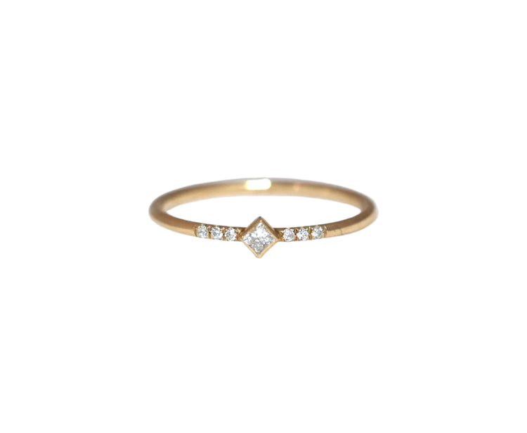 Tiny 14K Gold Princess Diamond Ring | AVIE Fine Jewelry