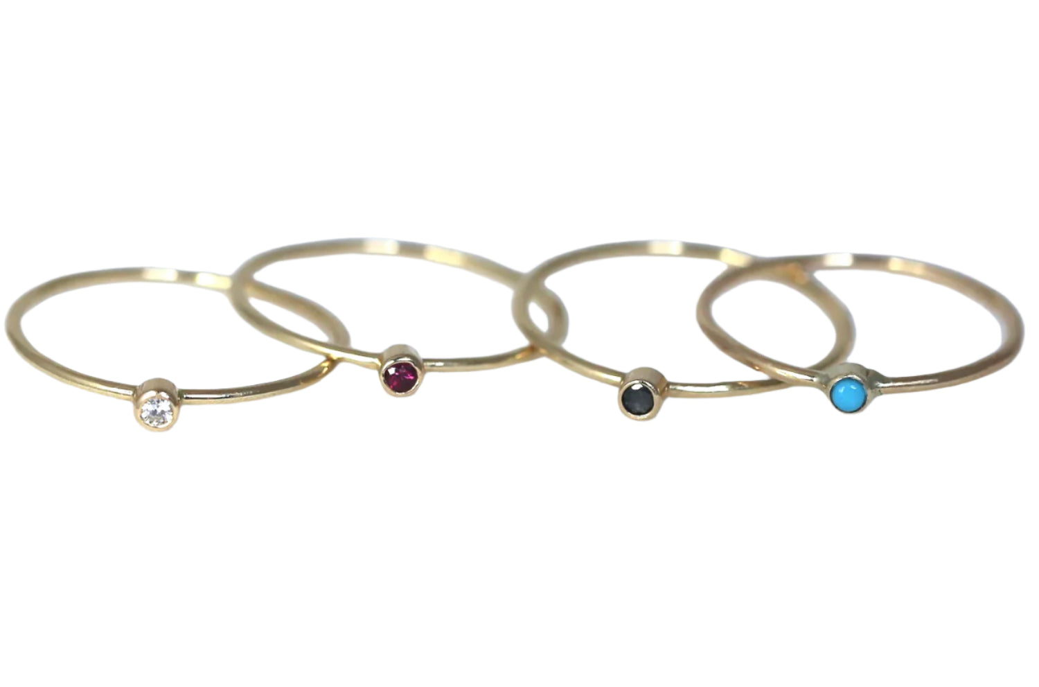 Tiny 14K Gold Gemstone Stacking Ring / Diamond, Black Diamond, Ruby, Turquoise | AVIE Fine Jewelry