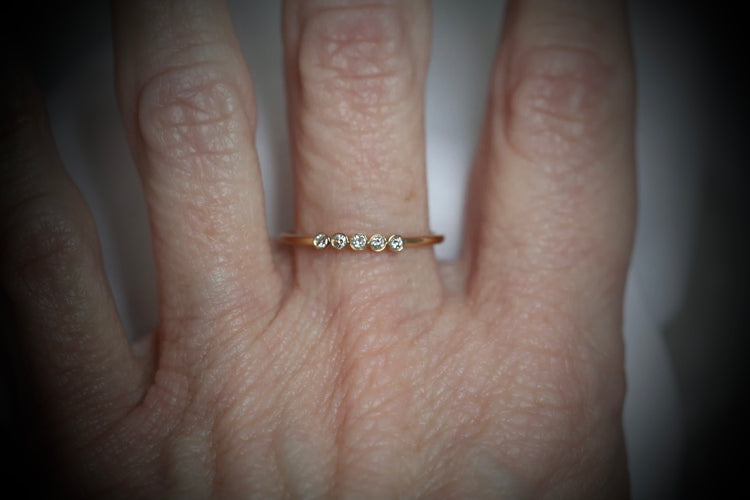 14K Gold Five Diamond Bezel Set Ring | AVIE Fine Jewelry