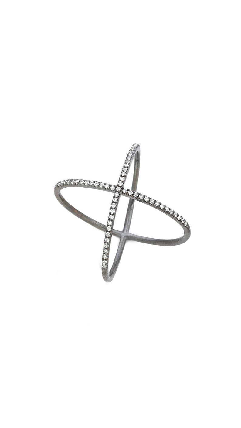 14K Black X Ring with Diamonds | Avie Fine Jewelry