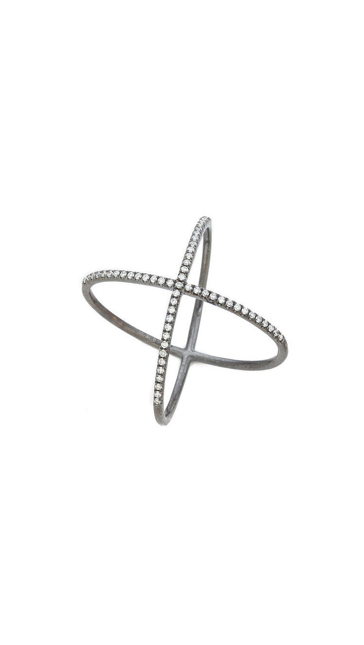 14K Black X Ring with Diamonds | Avie Fine Jewelry