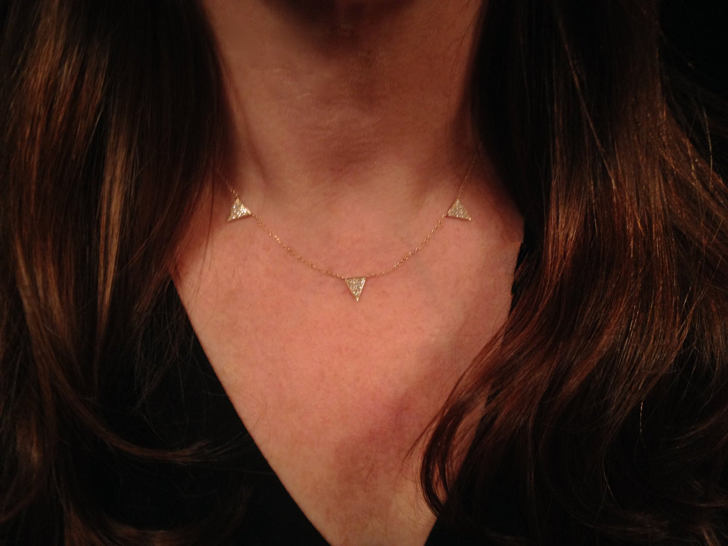 14K Gold Three Triangle Pave Diamond Necklace | Avie Fine Jewelry by Avery Blake