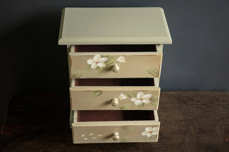 Vintage English Floral Hand Painted Tabletop Dresser