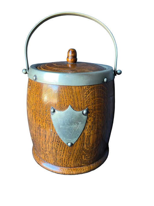 Vintage Edwardian English Wood Biscuit Barrel