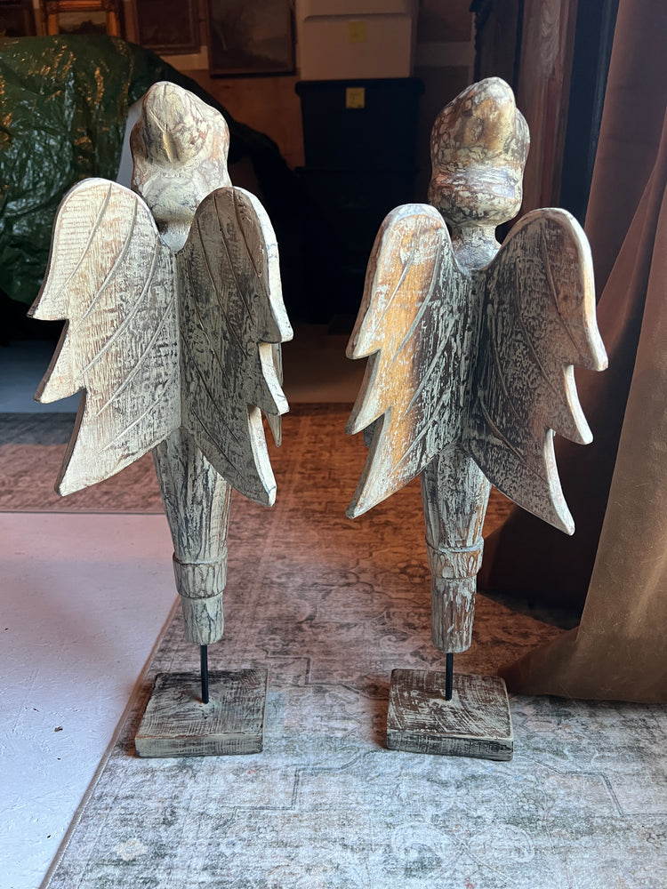 Vintage Hand Carved Wood Angel on Stand