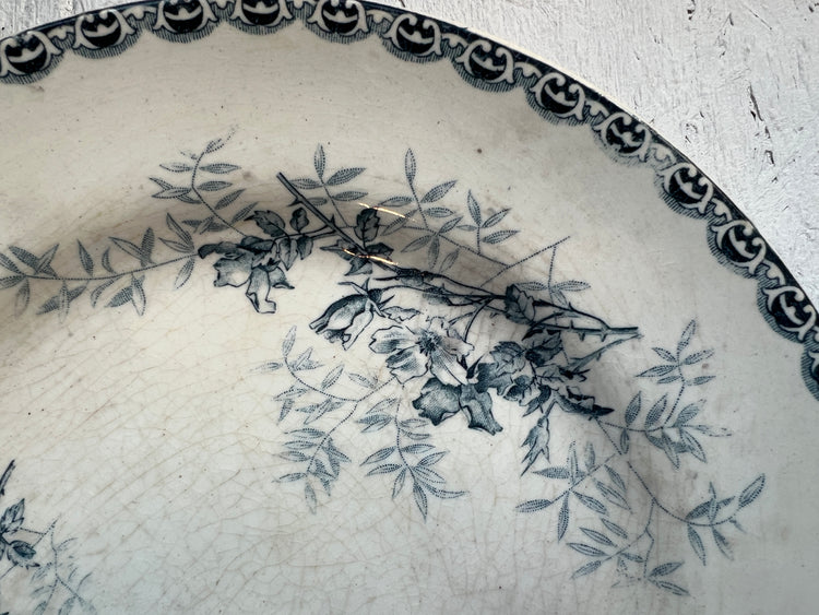 Blue Antique French Ironstone Terre De Fer Choisy le Roi "Roscoff" Plate