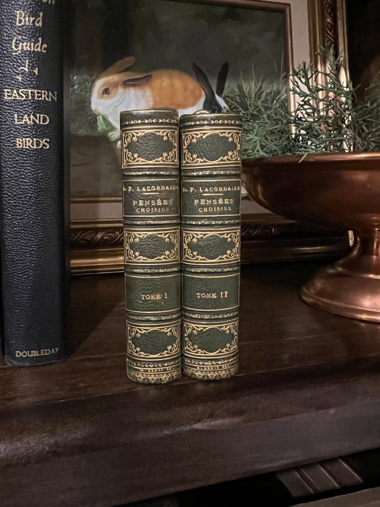 Antiquarian Antique French Green Leather Mini Books 1879, 2 Volumes