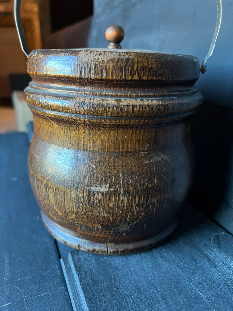 Vintage Edwardian English Wood Biscuit Barrel