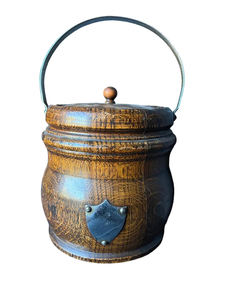 Vintage Edwardian English Wood Biscuit Barrel