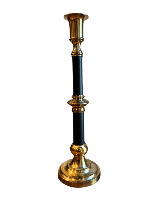 Large Vintage Brass & Black Candlestick