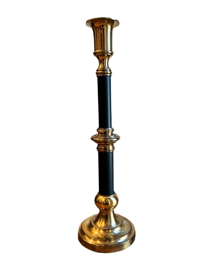 Large Vintage Brass & Black Candlestick