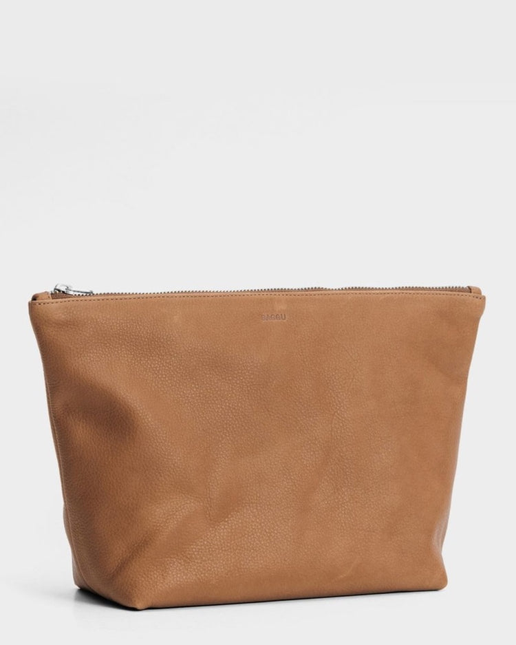 Baggu Leather Large Stash Clutch, Saddle