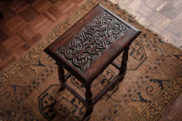 Antique English Carved Mahogany Joint Stool