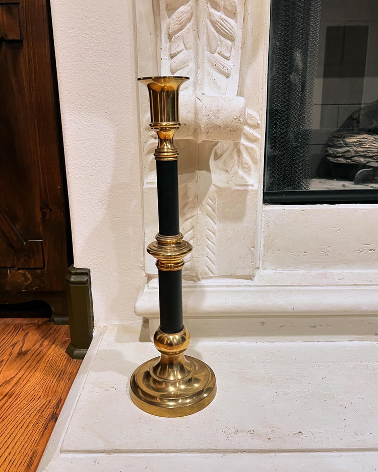 Large Vintage Brass & Black Candlestick