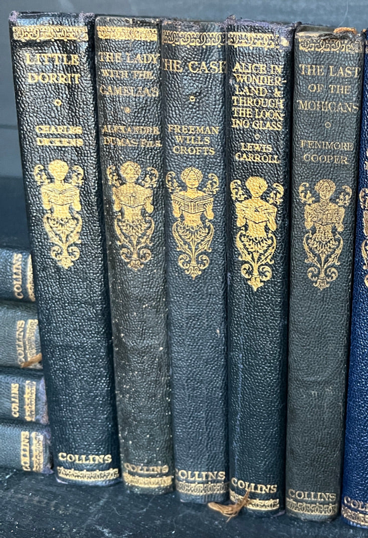 Set of 3 Antique Black Leather Collins Books
