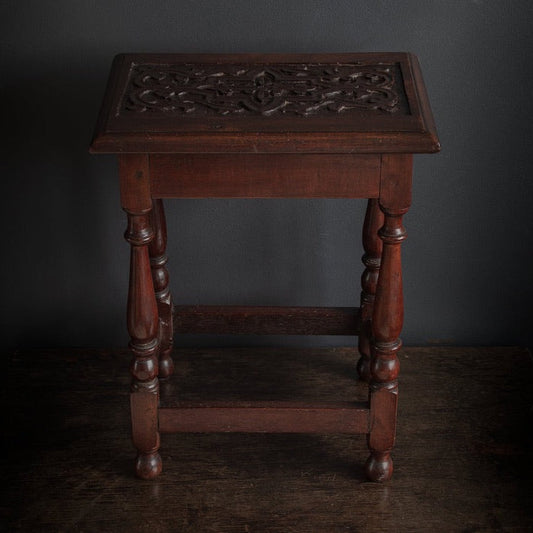 Antique English Carved Mahogany Joint Stool
