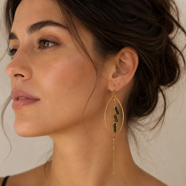 Green Tourmaline and Gold Dangle Earrings