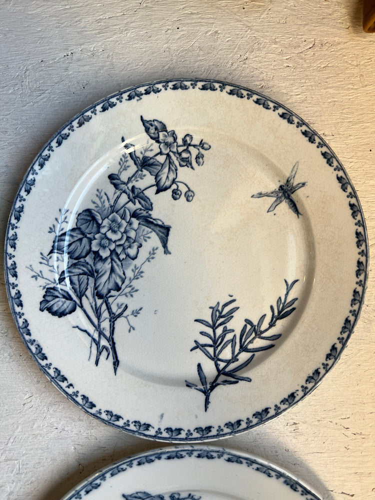 Blue Antique French Ironstone Terre de Fer Transferware Plate "CARMEN" Pattern